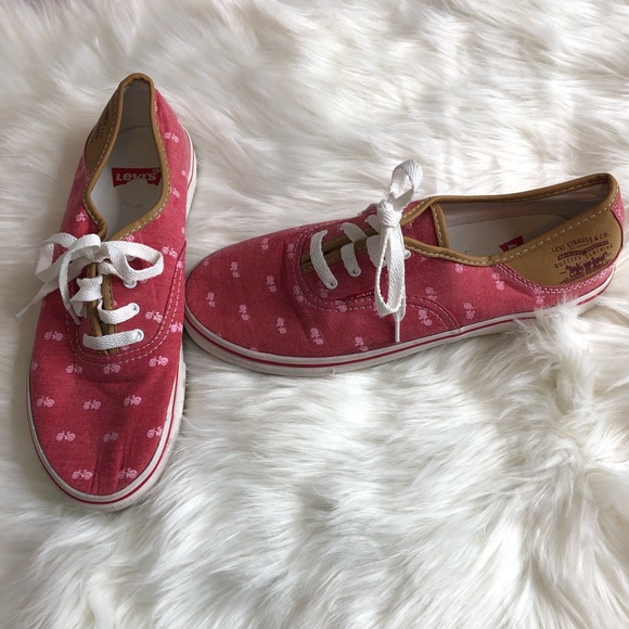 Women's Pink and White Levi's Bicycle Lace Up Shoes - Picture 2 of 7